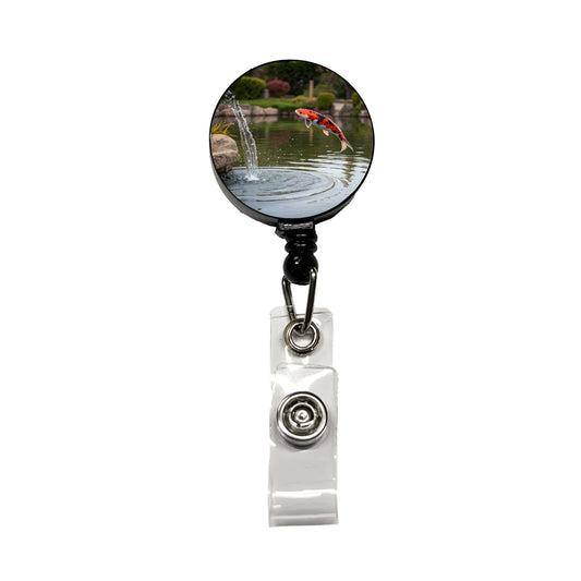 Koi Fish Jumping Out Of Pond Retractable ID Key Card Name Tag Badge Holder with Clip