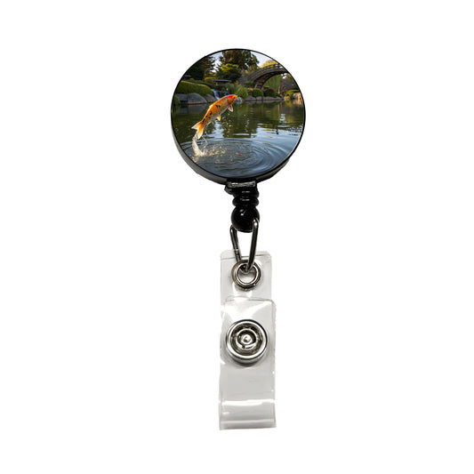 Koi Fish Jumping Retractable ID Key Card Name Tag Badge Holder with Clip
