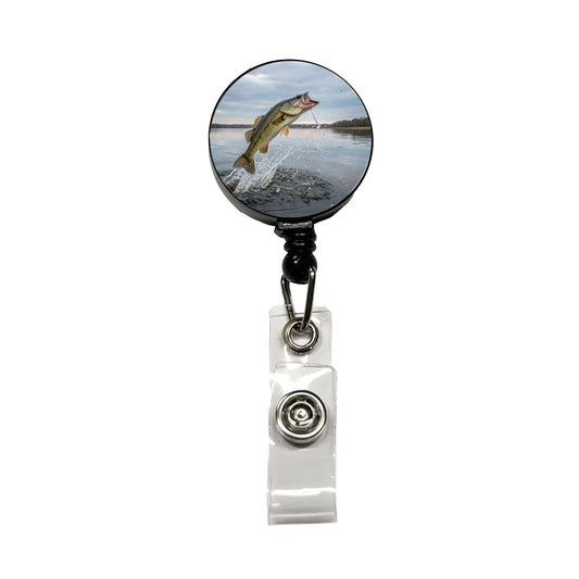 Largemouth Bass Fish Jumping Fishing Awesome Retractable ID Key Card Name Tag Badge Holder with Clip