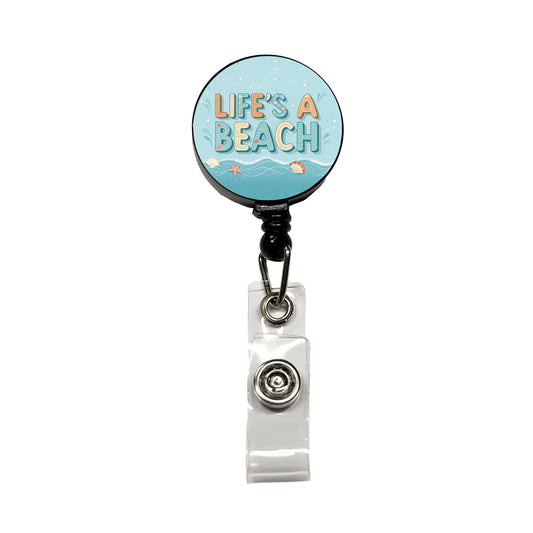 Life's A Beach Sea Foam Ocean Retractable ID Key Card Name Tag Badge Holder with Clip