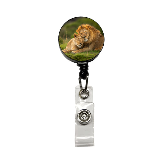 Lions Hugging Love Retractable ID Key Card Name Tag Badge Holder with Clip