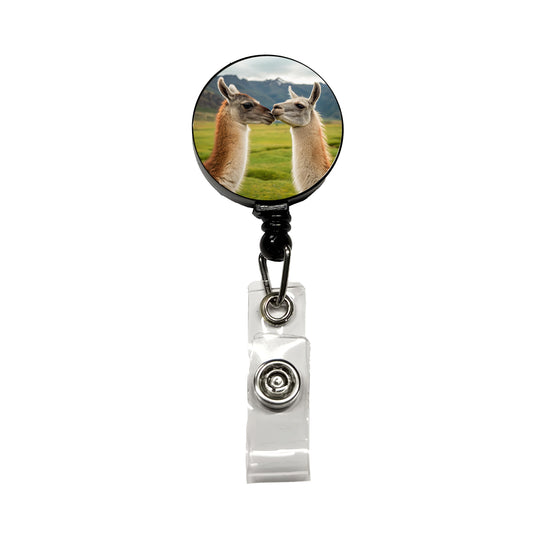 Llamas Kissing Love Retractable ID Key Card Name Tag Badge Holder with Clip