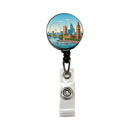 London England Drawing Travel Retractable ID Key Card Name Tag Badge Holder with Clip