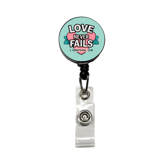 Love Never Fails Corinthians Bible Verse Retractable ID Key Card Name Tag Badge Holder with Clip