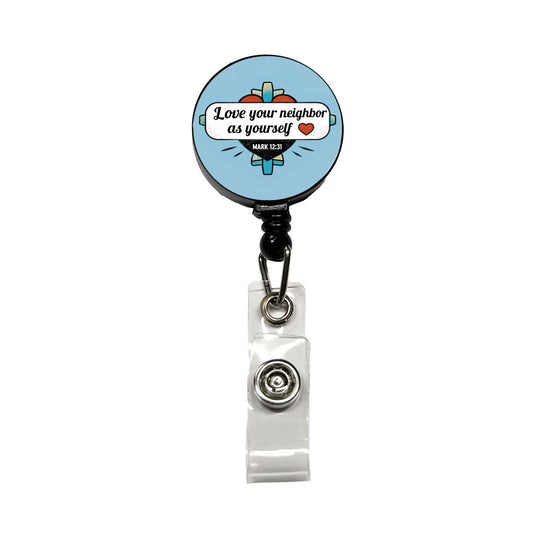 Love Your Neighbor As Yourself Mark Bible Verse Retractable ID Key Card Name Tag Badge Holder with Clip