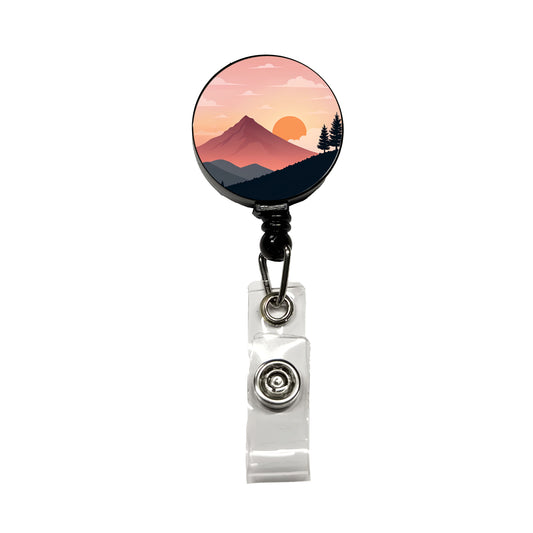Lovely Mountain Sunset Retractable ID Key Card Name Tag Badge Holder with Clip