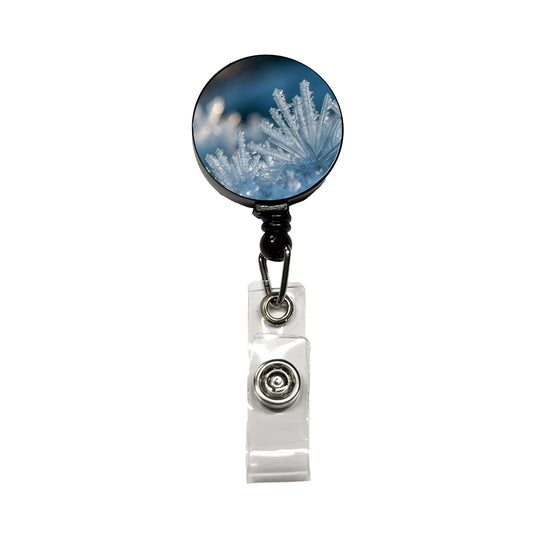 Macro View Icy Crystals Snow Flakes Retractable ID Key Card Name Tag Badge Holder with Clip