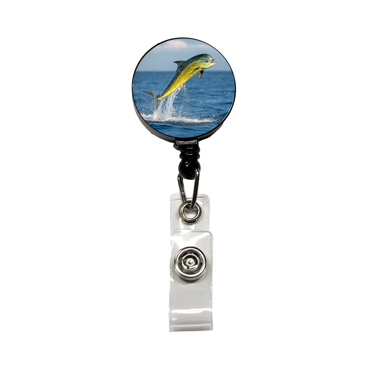 Mahi Mahi Fish Jumping Fishing Retractable ID Key Card Name Tag Badge Holder with Clip