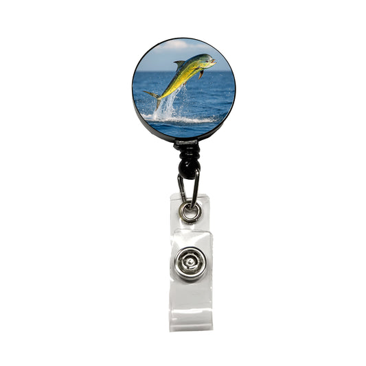 Mahi Mahi Fish Jumping Fishing Retractable ID Key Card Name Tag Badge Holder with Clip
