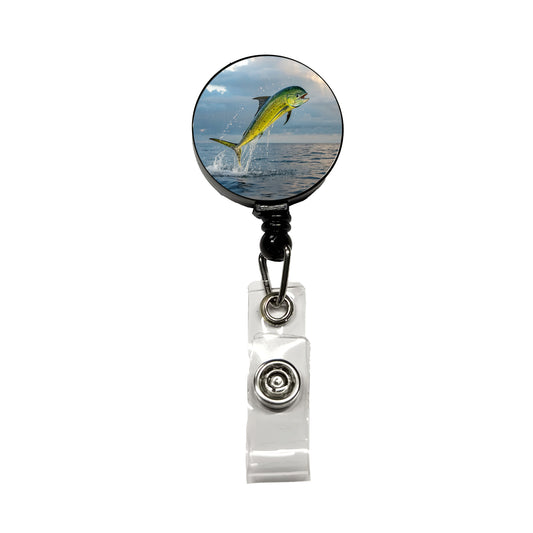Mahi Mahi Fish Jumping Ocean Fishing Retractable ID Key Card Name Tag Badge Holder with Clip