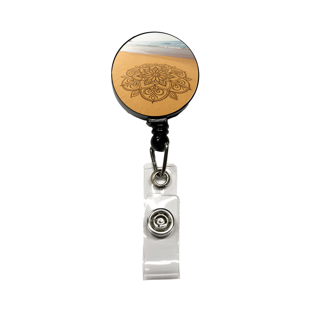 Mandala Pattern Beach Sand Retractable ID Key Card Name Tag Badge Holder with Clip