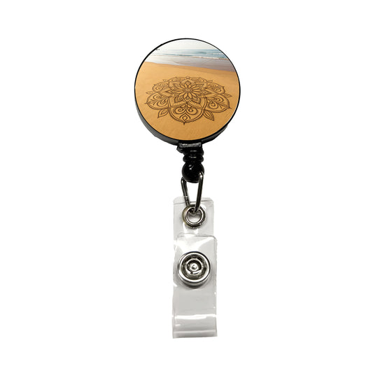 Mandala Pattern Beach Sand Retractable ID Key Card Name Tag Badge Holder with Clip