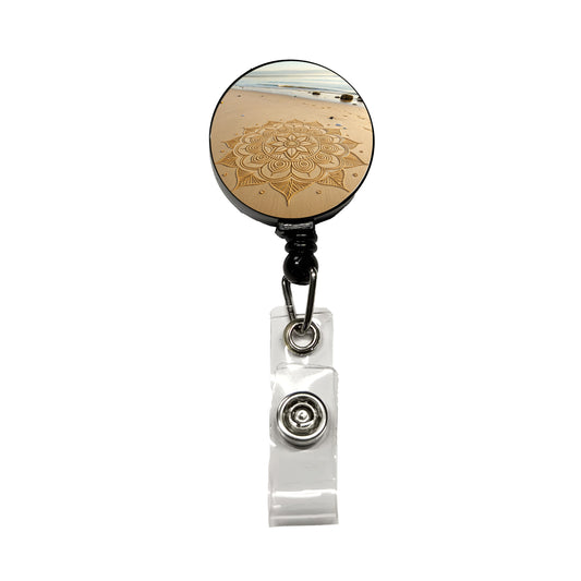 Mandala Pattern Drawn Into Beach Sand Retractable ID Key Card Name Tag Badge Holder with Clip