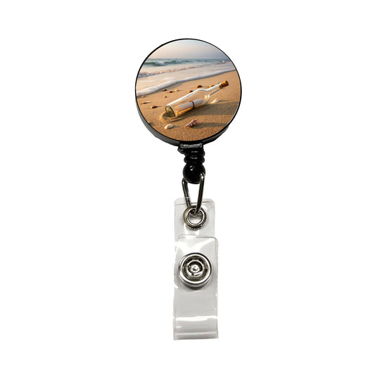 Message In A Bottle Beach Ocean Retractable ID Key Card Name Tag Badge Holder with Clip