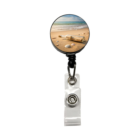 Message In A Bottle On Beach Retractable ID Key Card Name Tag Badge Holder with Clip