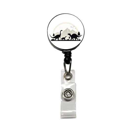 Minimalist Dinosaur Silhouettes Retractable ID Key Card Name Tag Badge Holder with Clip