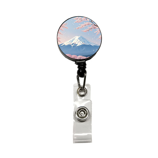 Mount Fuji Japan Cherry Blossom Trees Retractable ID Key Card Name Tag Badge Holder with Clip