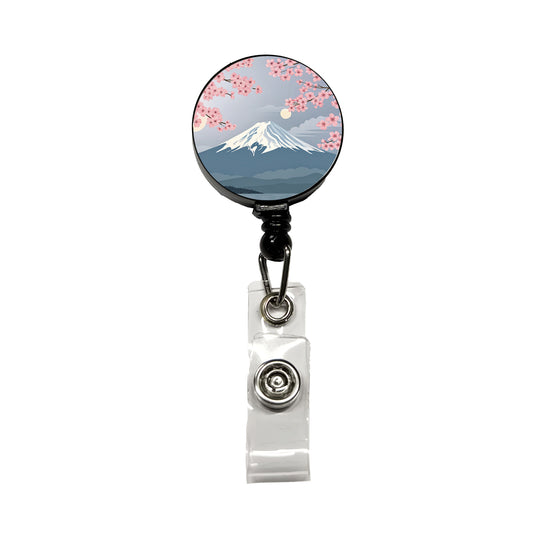 Mount Fuji Japan Drawing Cherry Blossoms Beautiful Retractable ID Key Card Name Tag Badge Holder with Clip