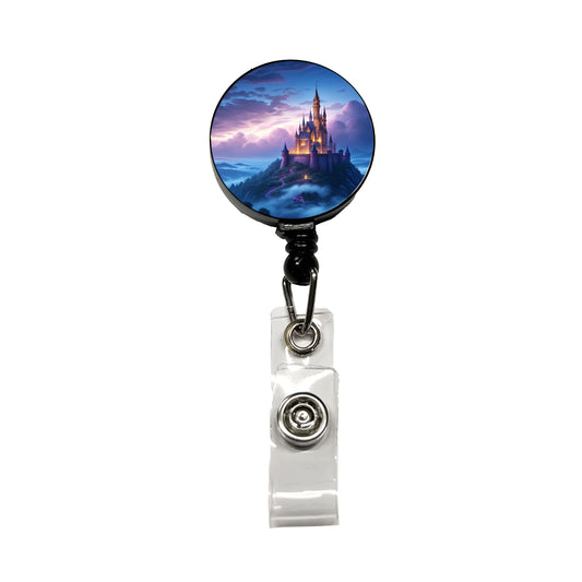 Mountaintop Castle Beautiful Fantasy Retractable ID Key Card Name Tag Badge Holder with Clip