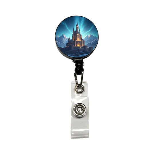 Mountaintop Castle Lights At Night Retractable ID Key Card Name Tag Badge Holder with Clip