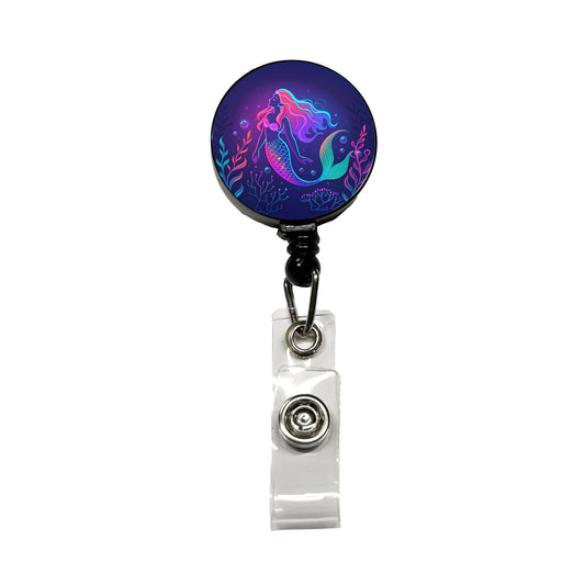 Neon Mermaid Beautiful Retractable ID Key Card Name Tag Badge Holder with Clip