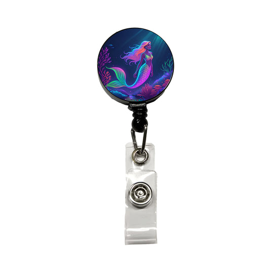 Neon Mermaid Ocean Retractable ID Key Card Name Tag Badge Holder with Clip