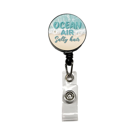 Ocean Air Salty Hair Sea Foam Beach Retractable ID Key Card Name Tag Badge Holder with Clip