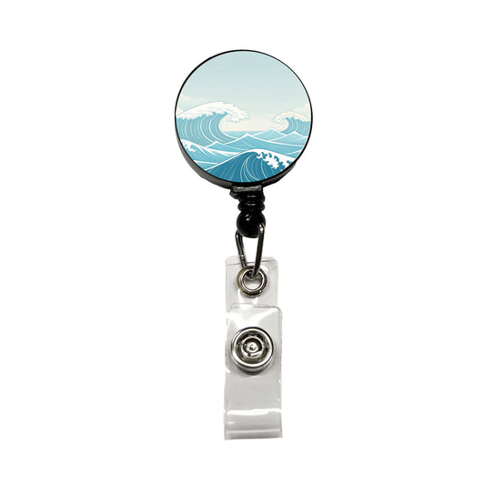 Ocean Waves High Surf Retractable ID Key Card Name Tag Badge Holder with Clip