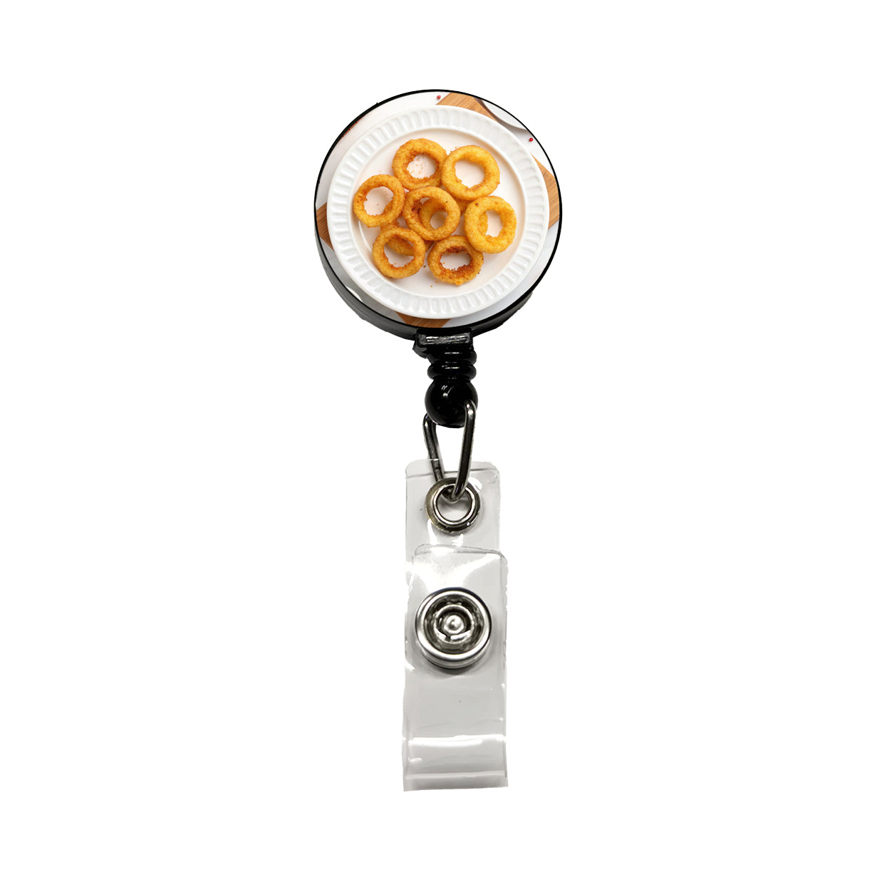 Onion Rings Plate Snack Retractable ID Key Card Name Tag Badge Holder with Clip