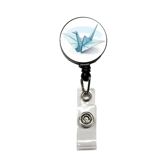 Origami Illustration Paper Crane Retractable ID Key Card Name Tag Badge Holder with Clip