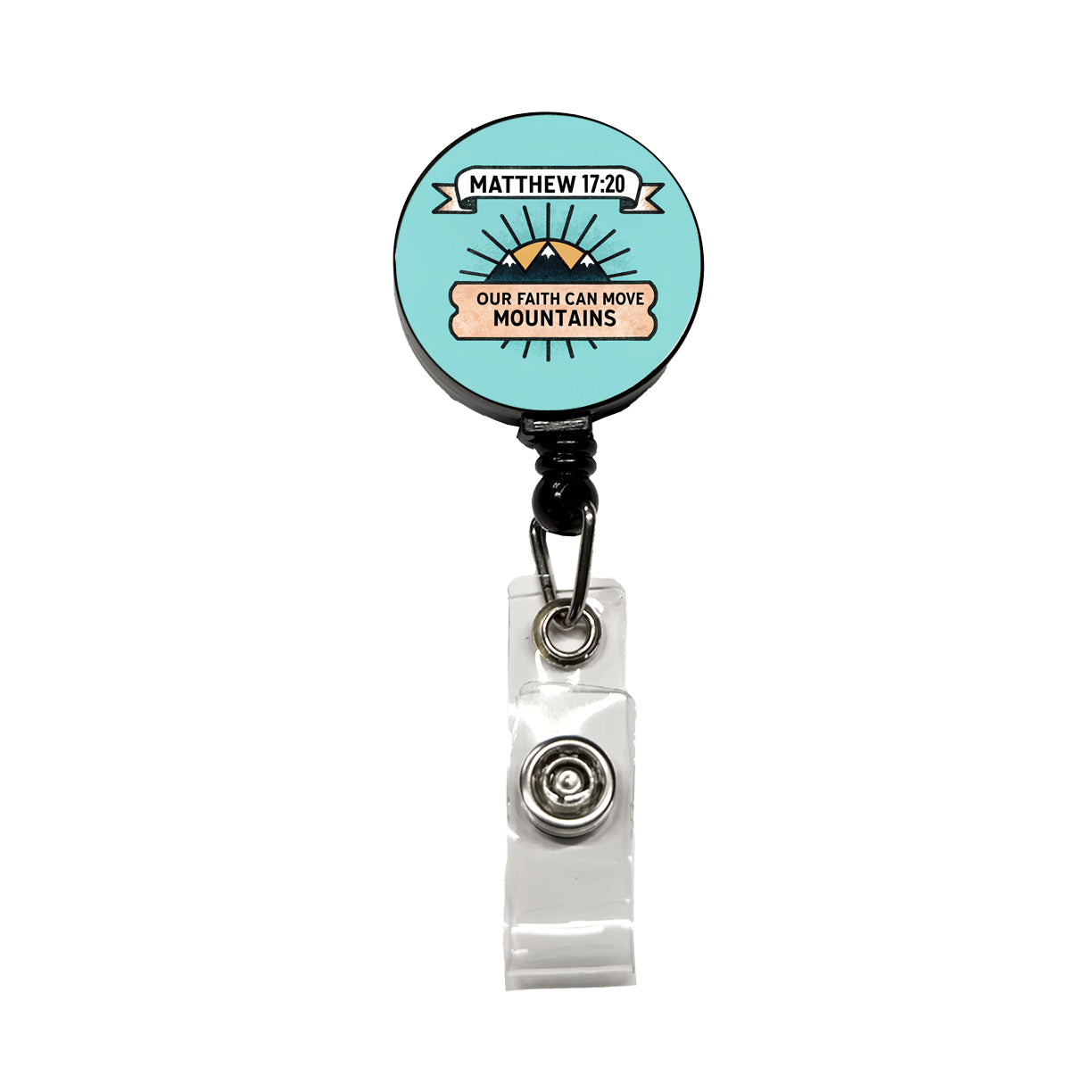 Our Faith Can Move Mountains Bible Retractable ID Key Card Name Tag Badge Holder with Clip