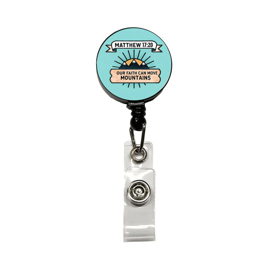 Our Faith Can Move Mountains Bible Retractable ID Key Card Name Tag Badge Holder with Clip