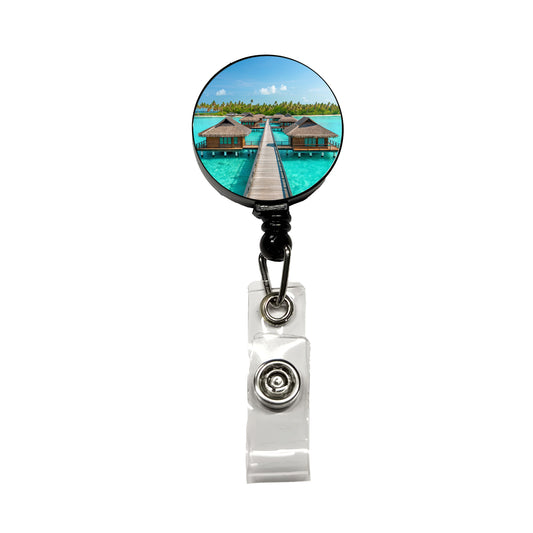 Over Water Bungalows Stunning Tropical Island Retractable ID Key Card Name Tag Badge Holder with Clip