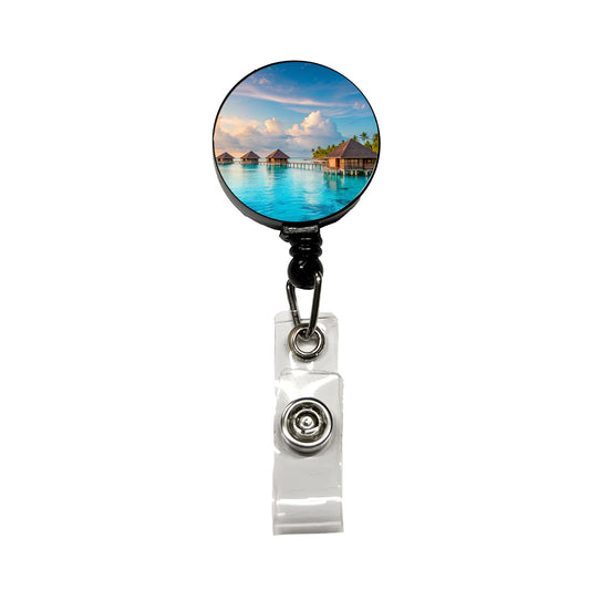 Over Water Bungalows Tropical Paradise Retractable ID Key Card Name Tag Badge Holder with Clip