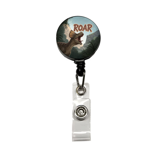 Pachycephalosaurus Roar Bold Dinosaur Retractable ID Key Card Name Tag Badge Holder with Clip