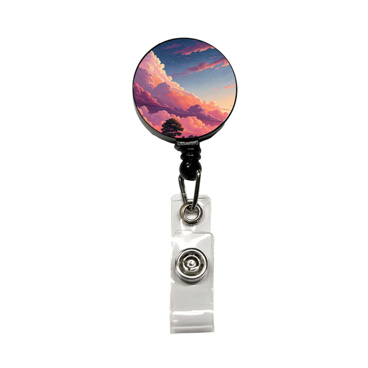 Painterly Sky Anime Clouds Retractable ID Key Card Name Tag Badge Holder with Clip