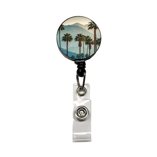 Palm Trees And Mountains Retractable ID Key Card Name Tag Badge Holder with Clip
