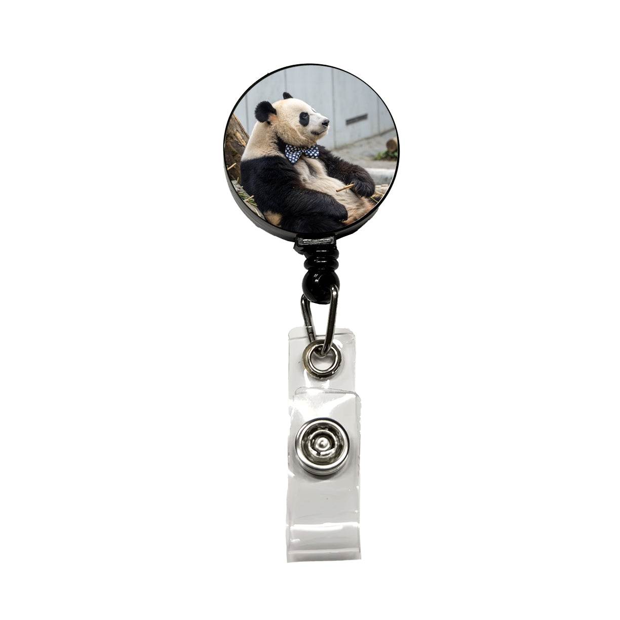 Panda Wearing Bow Tie Retractable ID Key Card Name Tag Badge Holder with Clip