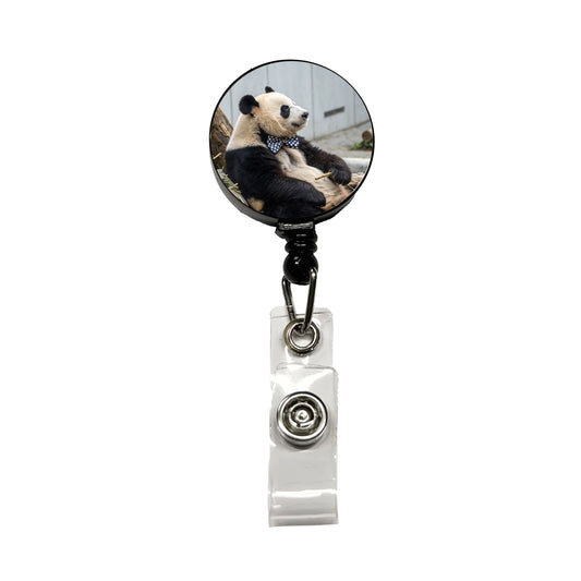 Panda Wearing Bow Tie Retractable ID Key Card Name Tag Badge Holder with Clip