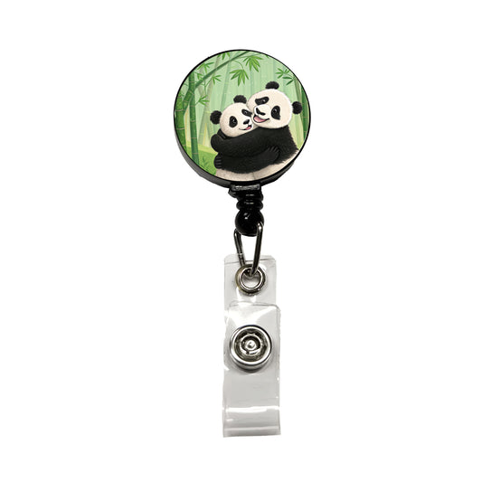 Pandas Hug Love Anniversary Retractable ID Key Card Name Tag Badge Holder with Clip