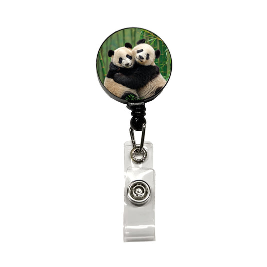 Pandas Hugging Love Retractable ID Key Card Name Tag Badge Holder with Clip