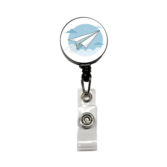Paper Airplane Illustration Flying Sky Retractable ID Key Card Name Tag Badge Holder with Clip