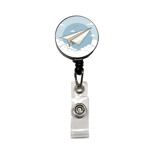 Paper Airplanes Flying Illustration Retractable ID Key Card Name Tag Badge Holder with Clip