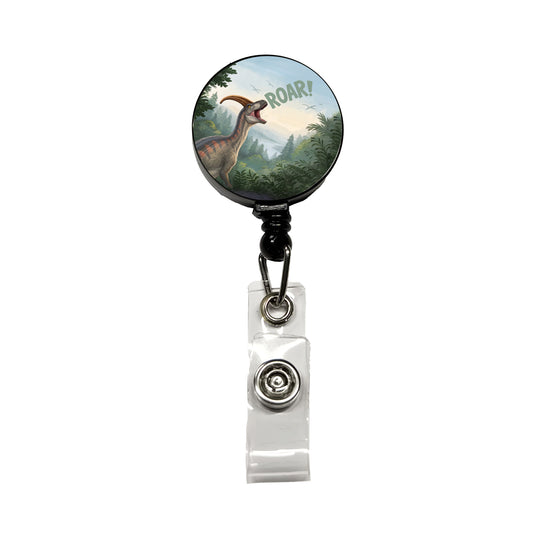 Parasaurolophus Roar Dinosaur Funny Retractable ID Key Card Name Tag Badge Holder with Clip