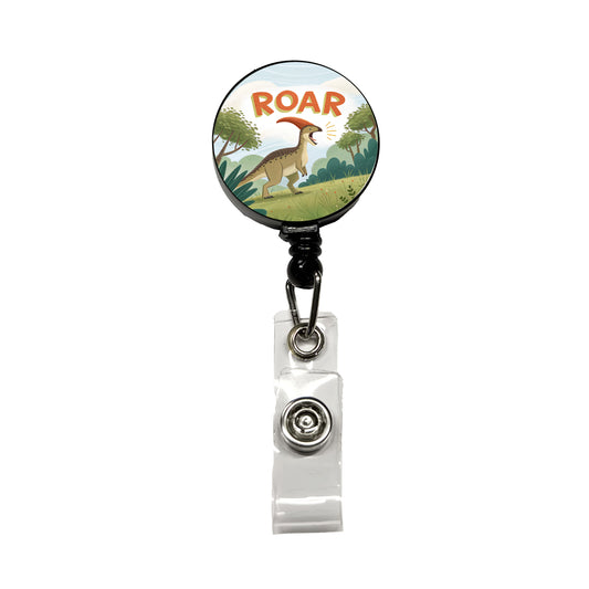 Parasaurolophus With Roar Bold Dinosaur Retractable ID Key Card Name Tag Badge Holder with Clip