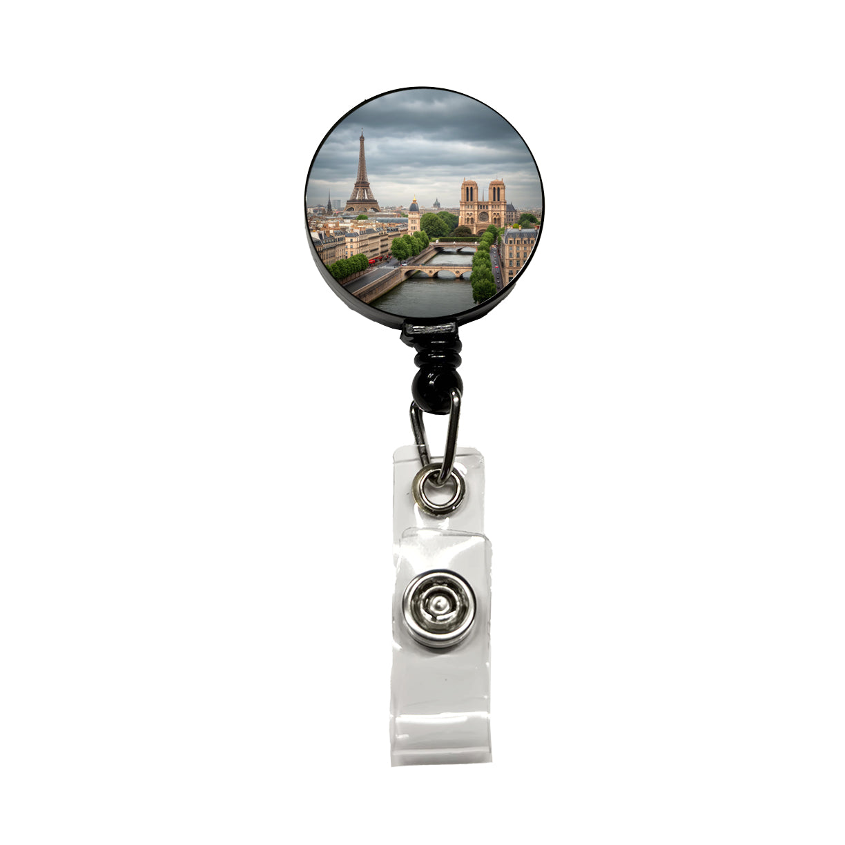 Paris France Travel Eiffel Tower Notre-Dame City Retractable ID Key Card Name Tag Badge Holder with Clip