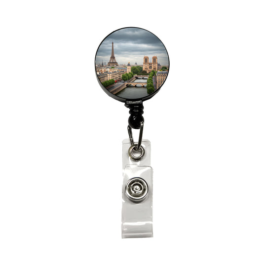 Paris France Travel Eiffel Tower Notre-Dame City Retractable ID Key Card Name Tag Badge Holder with Clip