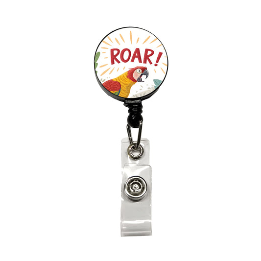 Parrot With Roar Bold Text Funny Retractable ID Key Card Name Tag Badge Holder with Clip
