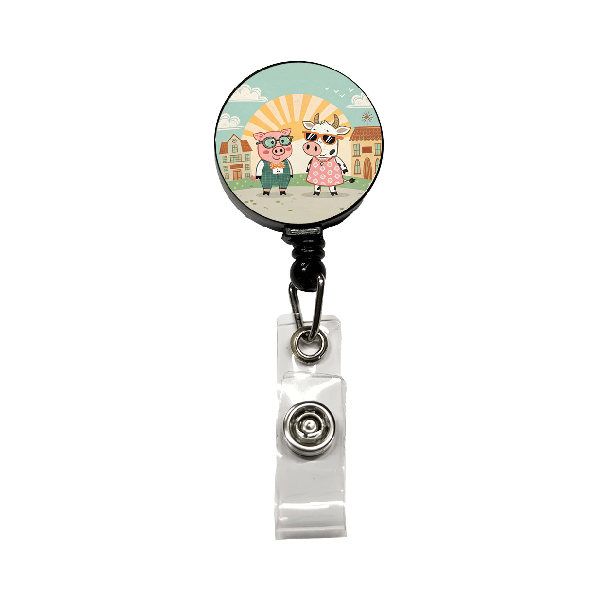 Pig And Cow Wearing Glasses Sunglasses Retractable ID Key Card Name Tag Badge Holder with Clip