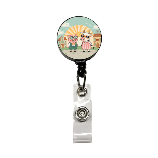Pig And Cow Wearing Glasses Sunglasses Retractable ID Key Card Name Tag Badge Holder with Clip